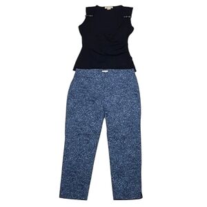 J. Jill Crop Blue Paisley Print Dress Pant Straight Leg Zip Front Mid Waist Rise